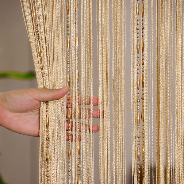 Pärlgardin Polyester Rumsavdelare Insektsskydd för Vardagsrum Sovrum Balkongdörr Guld 200 x 100 cm