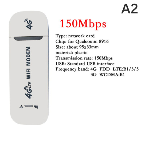 4G LTE trådløs USB dongel Mobilt bredbånd 150 Mbps Modem Stick hvit