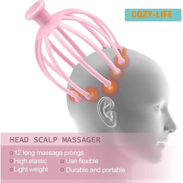 IC Massasjeskrape for dyp avslapping, bøyehode massasjer for stressavlastning, hårstimuleringsmanual (rosa)