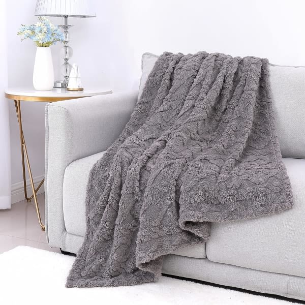 IC Sherpa Fleecefilt - 3D Snygg Design, Supermjuk, Fluffig, Varm, Mysig, Plysch, Luddig för Soffa, Vardagsrum, Säng - Allt, 50\" x 70\", Grå