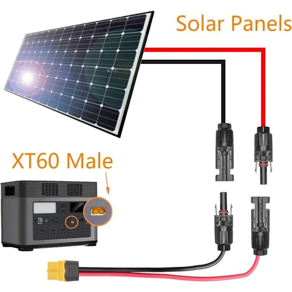 12AWG Solcellepanelkabel til XT60 Hunn for Bærbar Kraftstasjon, Bærbar Kraftstasjon, Lipo Batteri 60cm