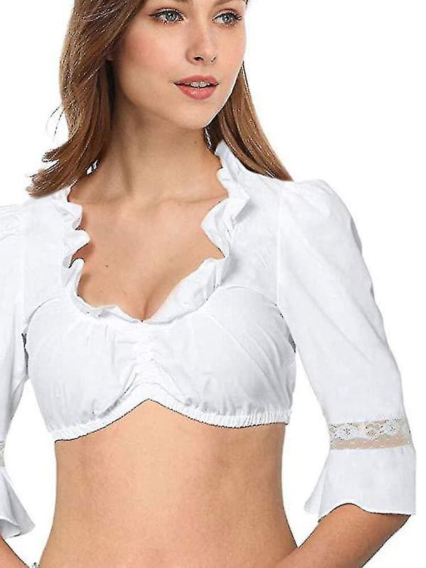 Dam Oktoberfest Elegant Dirndl Blus Svart Dirndl Blus Spetsblus.M.Vit