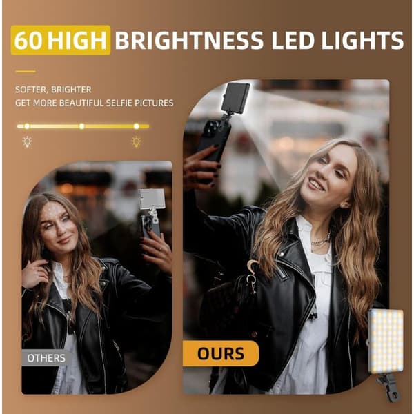 LED Selfie-lys med klips 120 LED Oppladbart bærbart videolys 3 moduser 2000mAh Kompatibel med iPhone iPad Laptop