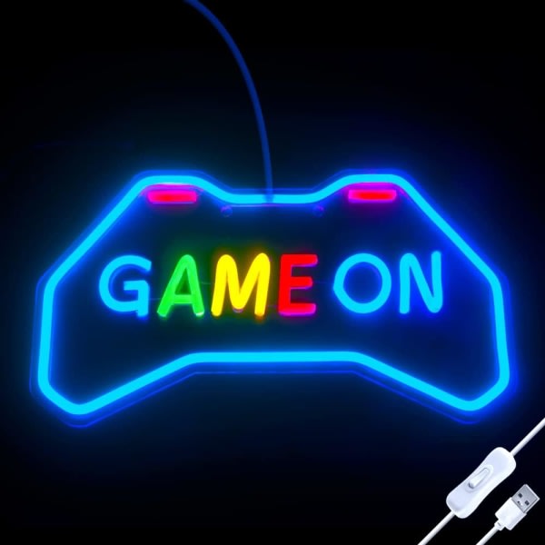 IC Game On Neonskylt til spilrumsinredning Gaming Neonskylt til vægdekoration Man Cave Gamerrumsinredning for pojkar Præsentator USB-drevet stavelamper