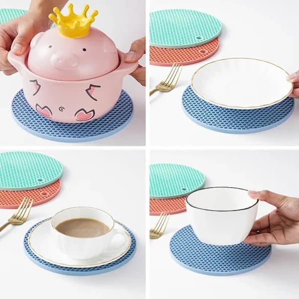 Round Heat Resistant Silicone Mat Drink Cup Coaster Insulation Non-slip Pot Holder Thick Table Mat Kitchen Accessories