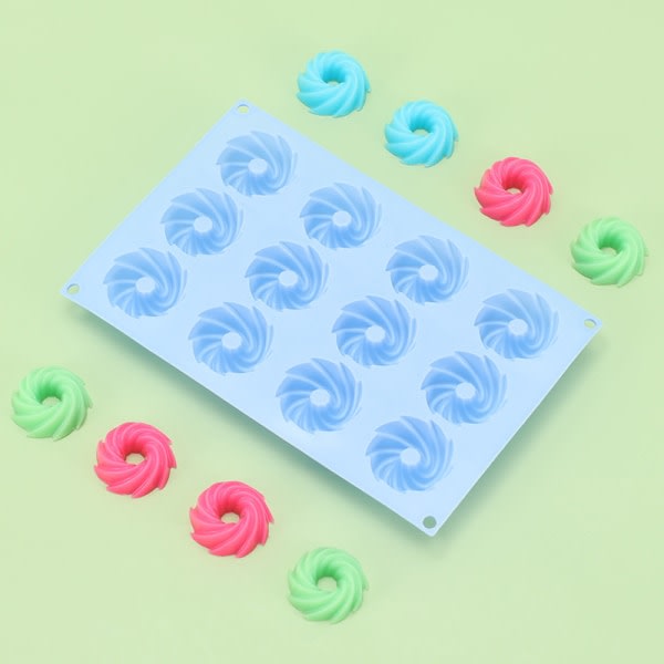 IC 12 Hål Silikon Kanelform Rektangulära Spiral Donuts Flat