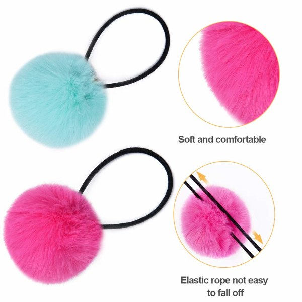 16 st elastiska hårband med pom poms - fluffiga hästsvanshållare