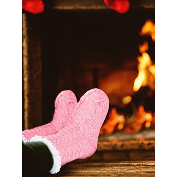 2 stk. Varme Slipperstrømper, Skridsikre Slipperstrømper - grå+rosa