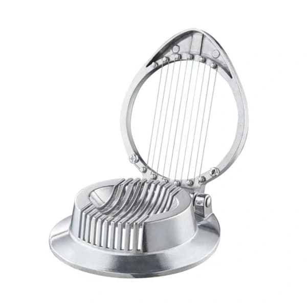 Eggeskjærer med rustfrie ståltråder, non-stick aluminiumskutter for hardkokte egg og myke frukter, sølv circle