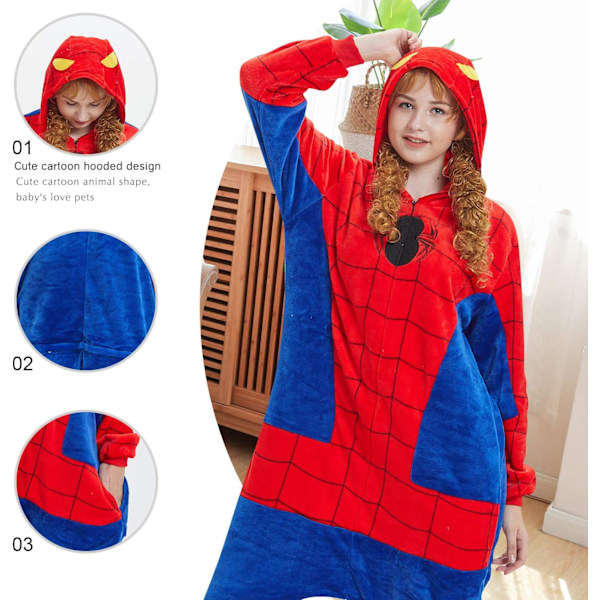 Naisten onesiet, Aikuisten miesten onesiet, Pyjama-onesiet, Yksisarvinen, Flanellipyjamat, Eläinonesiet, 3D-huppupijamat, Halloween, Joulupukut Spiderman S