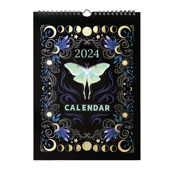 Månekalender 2024 - Mørk Skov Lunar Kalender Væghængende Kalendere med 12 Illustrationer, Månedsplanlægger, Gothic Witch Lunar Gave til Venner