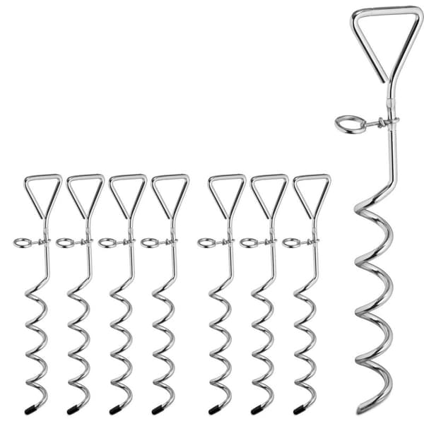 Spiralankare, Set om 8, Korkskruvsform, Stål Hund Trampolin Tält, 42 cm, Silver