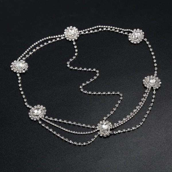 Fashion Crystal Head Chain Elegant Multi-Layer Bride bröllopshåraccessoarer Silver