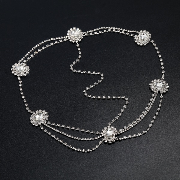 Mote Crystal Head Chain Elegant Multi-Layer Bride bröllopshåraccessoarer Sølv