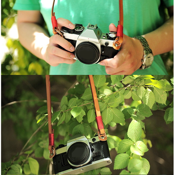 Kamerarem i äkta läder retro vegetabilisk garvat läder axelrem for kamera-Kamera dele og tilbehør vinrød