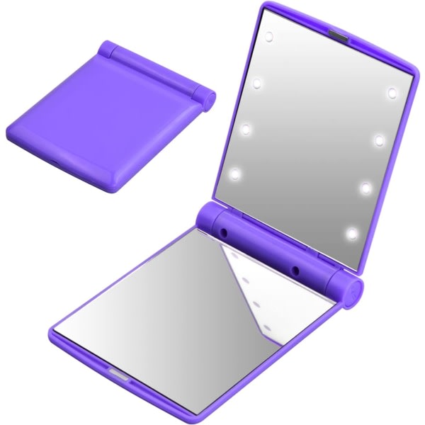 Vikbar LED Pocket Mirror - Lila, Pocket Travel Mirror, Liten