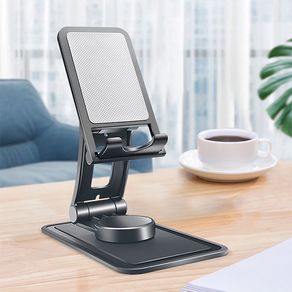 IC 360° Roterende Tablet Mobiltelefon Stativ Skrivebordsholder Bærbar La Sort