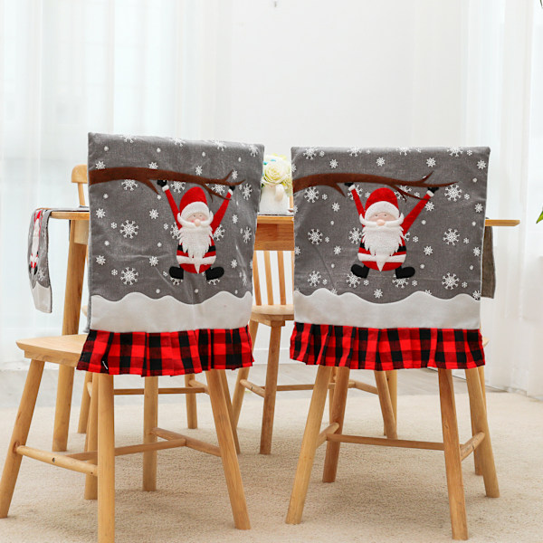 Ny Jul Gingham Broderi Gammal Man Stolsöverdrag Hotell Restaurang Heminredning Stolryggskydd Stolsöverdrag 53*49cm