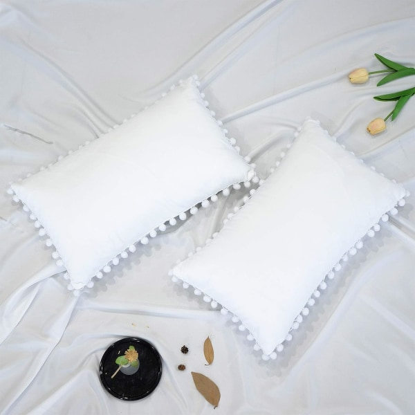 IC Dekorativt Kuddfodral för Ländryggen, 2-pack Mjukt Fodral för Soffa, 12x20 tum, Vit