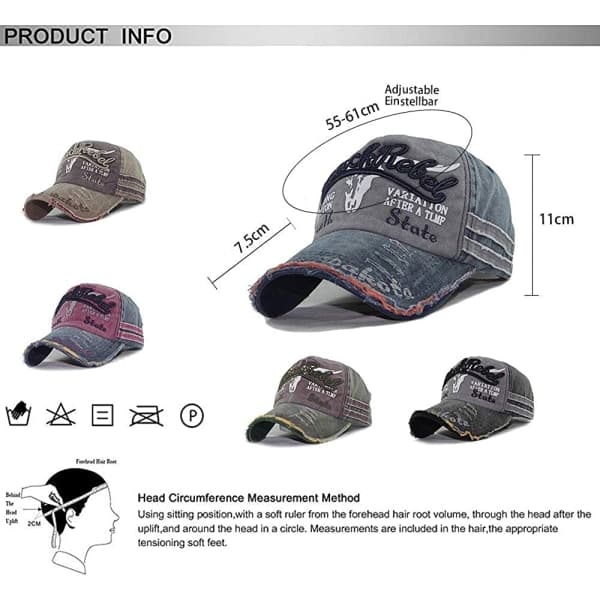 IC Cap caps Vintage caps i bomull Unisex Distressed Snapback Trucker Hat