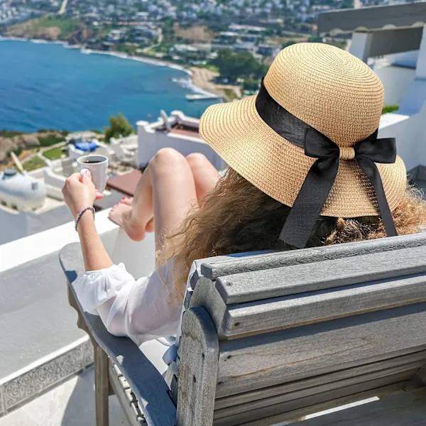 Women's Sun Hat Summer Hat with Bow, Foldable Wide Brim Hat