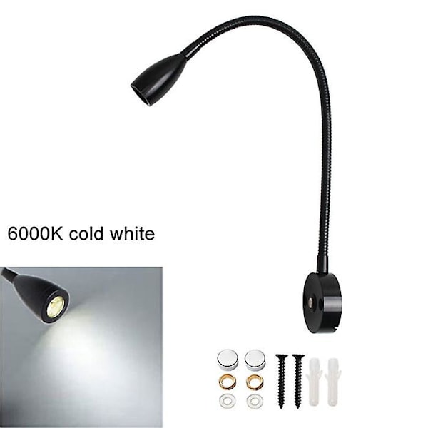 Sort Sølv DC12V 24V 3W Campingvogn Båd LED Læselampe med USB Opladningsport, Fleksibel Touch Dæmpbar Yacht Lastbil Kortlampe [DB] black 6000K