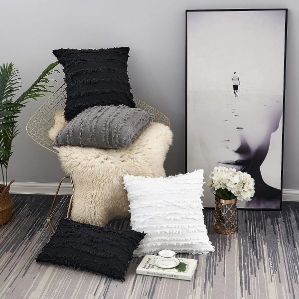 IC Svarte putetrekk for sovesofa, bomullslin dekorative puter Putetrekk, 18 x 18 tommer, sett med 2, ingen innlegg