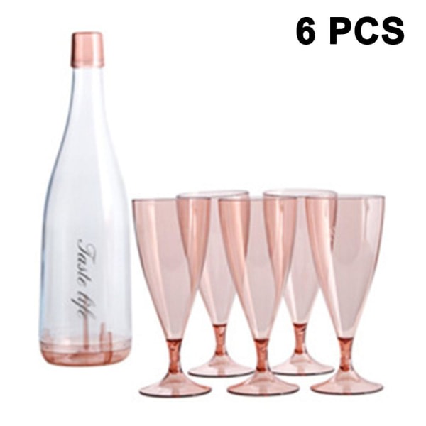 6-delat set (5 vinglas + 1 vinflaskbehållare) Resebärbart set idealiskt för picknick utomhuspool, grill, tvättbar i trädgården Rosa Pink