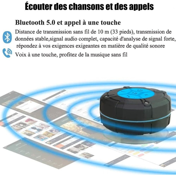 Kannettava Bluetooth-kaiutin, IPX7 vedenkestävä, Bluetooth 5.0 HD stereokaiutin imukupilla ja karabiinikoukulla