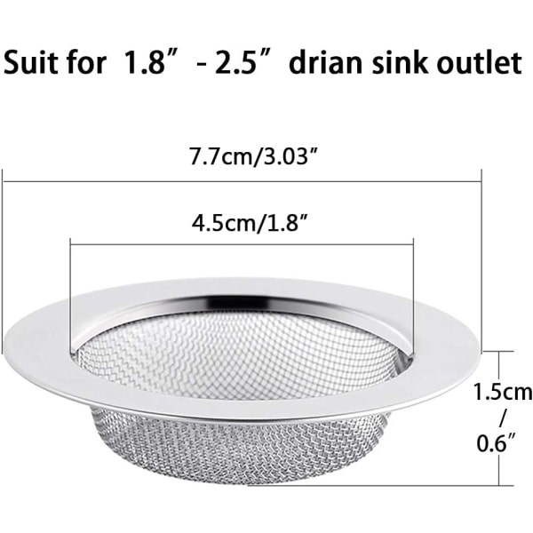2-pack rostfritt stål diskbänksfilter, 7,5 cm avloppssil, handfat