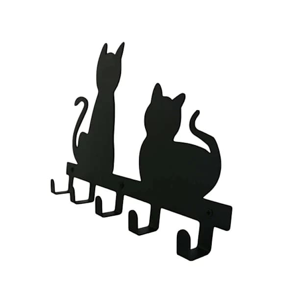 Cat Keychain - with 5 hooks, iron, 33 × 16.7 × 3.4 cm, black