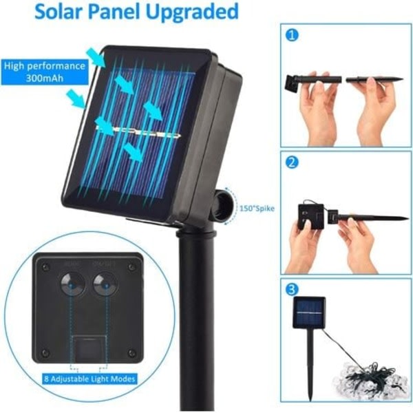 IC 9,5 m 50 LED Solar String Lights Utomhus Små Kristallkulor Vattentät 8 Lägen Julgran String Lights