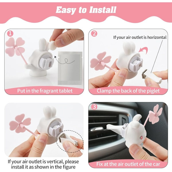 IC Söta bil luftventil Clips, Charm Car Inter Dekorationer Luftfräschare Clip Dofter Diffuser (Vit Kanin)