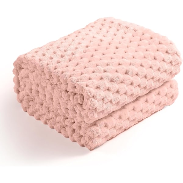 IC Flanel fleece tæppe (50x70 tommer) Hexagon Jacquard dekorativt fuzzy tæppe til hjemmet, camping og rejser, rosa