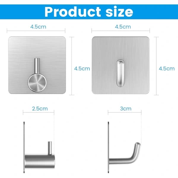 1-pack Self-Adhesive Hooks, Stainless Steel Towel Hook, Bathroom Hooks, Wall Hooks for Kitchen and Bathroom
