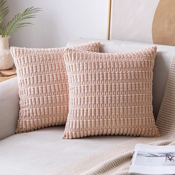 IC Set med 2 Manchester Dekorativa Kuddfodral 20x20 tum Mjuka Boho Randiga Kuddfodral Modern Bondgård Heminredning Rosa