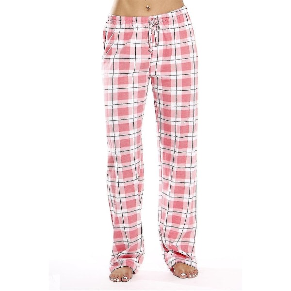 IC Pyjamasbyxor för kvinnor med fickor, mjuka flanellrutiga pyjamasbyxor för kvinnor CNMR pink XXL