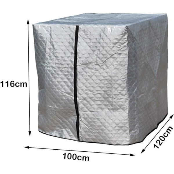 IBC - Suojapeite IBC-säiliölle - Sadesuoja - Pakkassuoja - 1000 litran IBC-säiliölle - 120 x 100 x 116 cm Hopea