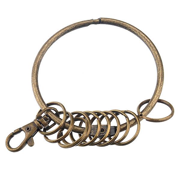 Retro stor cirkulär metallnyckelring Nyckelhållare nyckelring med 10 ringar (brons) IC