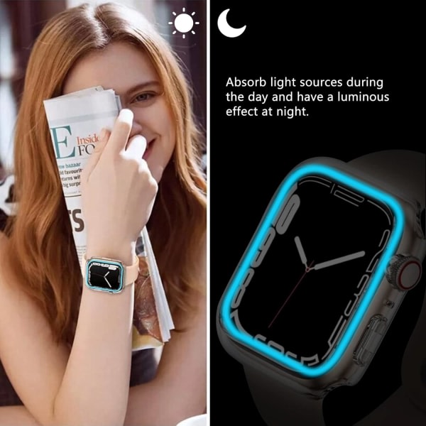 2 pakkauksen case, joka on yhteensopiva Apple Watch Series 7 45 mm, klar lysande IC