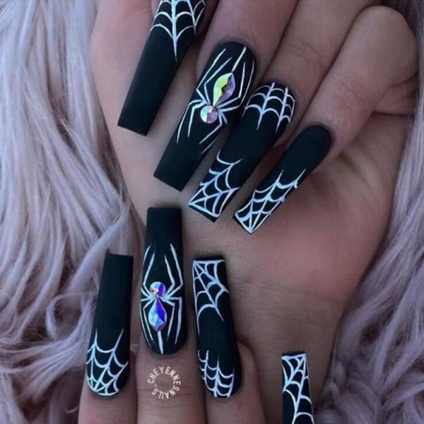 24st-Mörka spindel Halloween-naglar Söta och coola Nail Art Nails