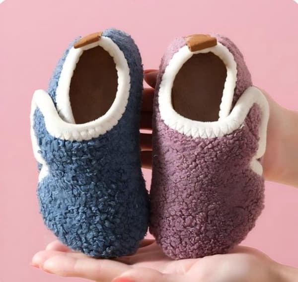 Barntofflor i bomull, halkfria varma innetofflor med mjukt foder för inomhusbruk på vintern, storlek 30/31, innerlängd 17,5 cm, lila