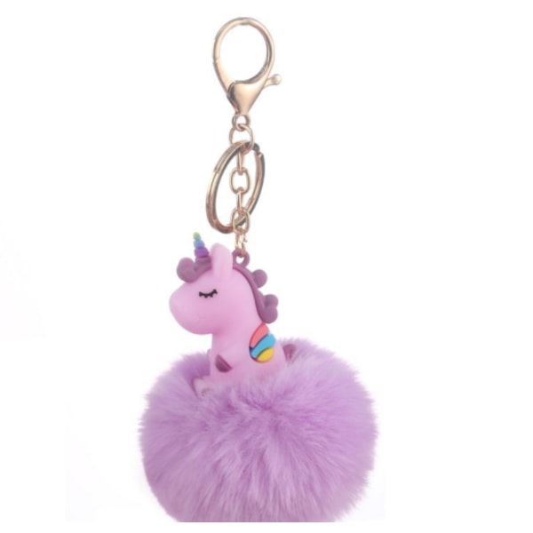 Creative Soft Plysch Ball Unicorn hänge Söt form lurvig boll Nyckelring Studentväska hänge liten present (lila enhörning), IC