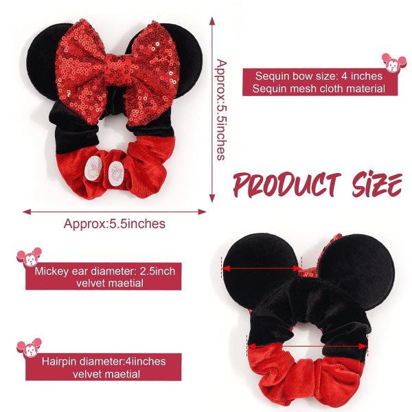 IC Musøre Scrunchies, 8-pak Sparkle Paljetter Hårbånd til Mickey Mouse Fløjl Hår Scrunchies Hår Elastiske Bånd Minnie Hår