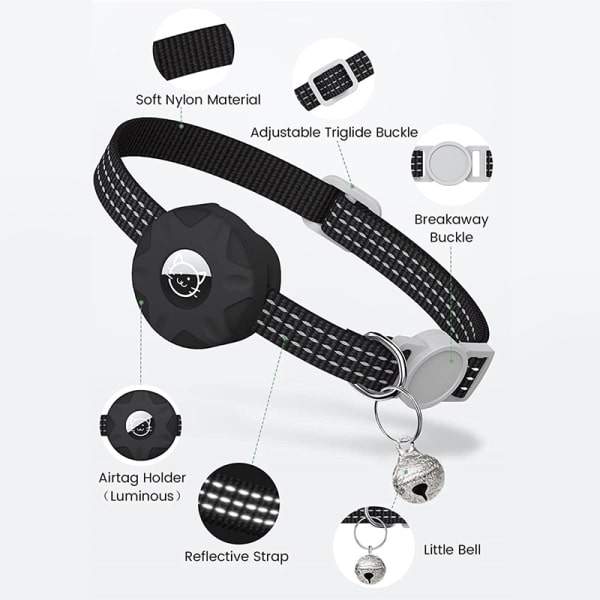 IC AirTag reflekterande nylonjusterbart halsband med silikonskydd Cyan one size