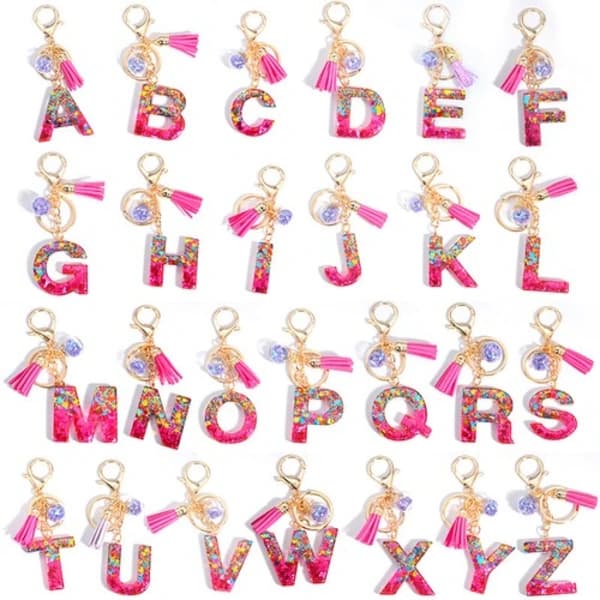 Sequins Handmade Resin Letter Keychain A-Z Initial Keychain Car Handbag Accessories N N