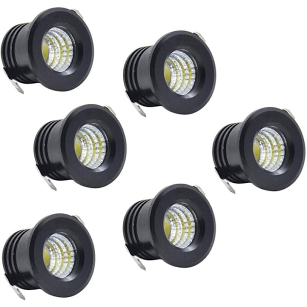 Pakke med 6 Sorte Mini LED Forsænkede Loftspots Mini LED Spotlight til Skabsloftlys, 3W, Varm Hvid