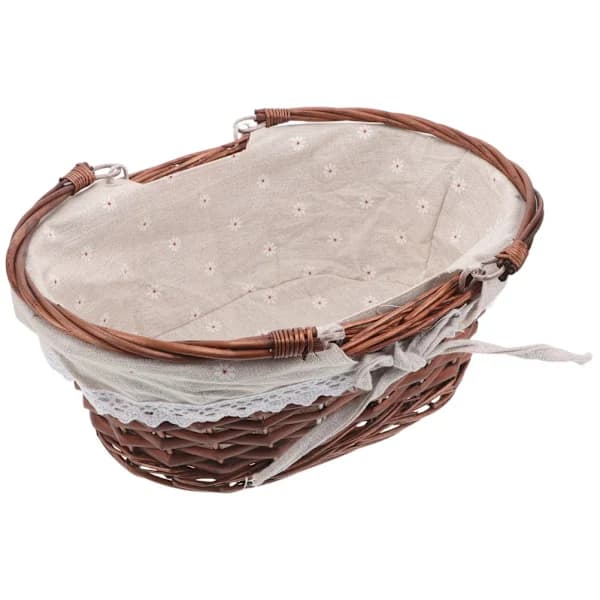 Wicker Picnic Basket - Oval Hand-Woven Storage Basket with Handle and Fabric Lining 1x 1x