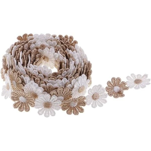 IC 15 Yards/pakke Stof Blondering Daisy Blomst Broderi Blondering Trim til Hjemindretning Tøj Gavekurve - Kaffe