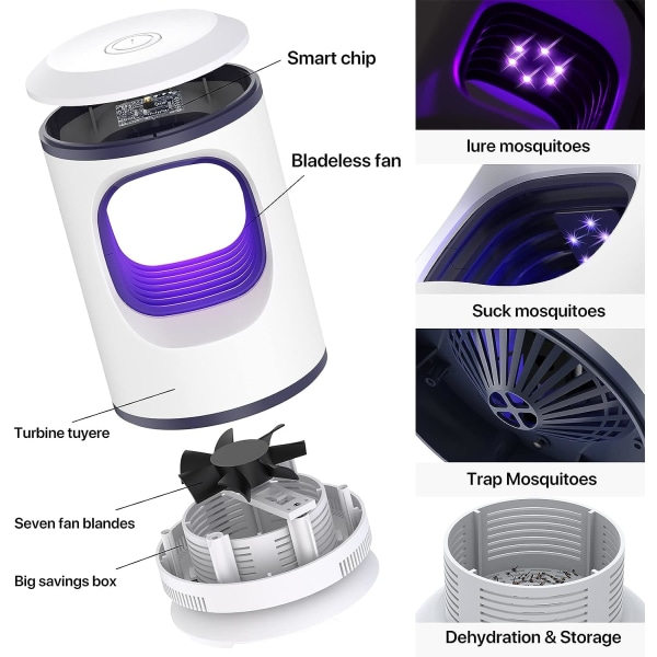 IC Myggfelle, Myggdreperlampe Fysisk UV, Sikker, Giftfri, Lydløs